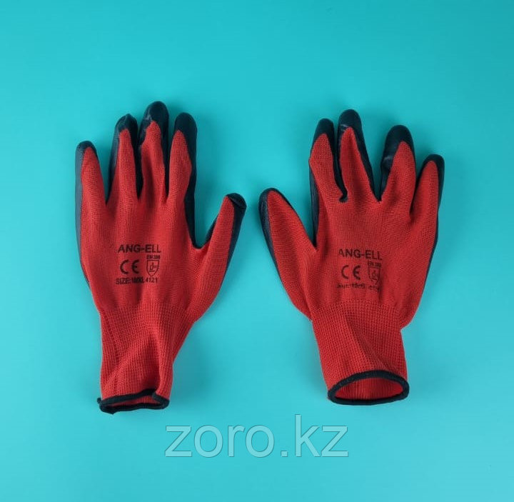 Перчатки рабочие нейлоновые с нитриловым покрытием красно черные - фото 3 - id-p94928100