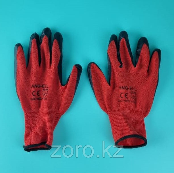 Перчатки рабочие нейлоновые с нитриловым покрытием красно черные, фото 1