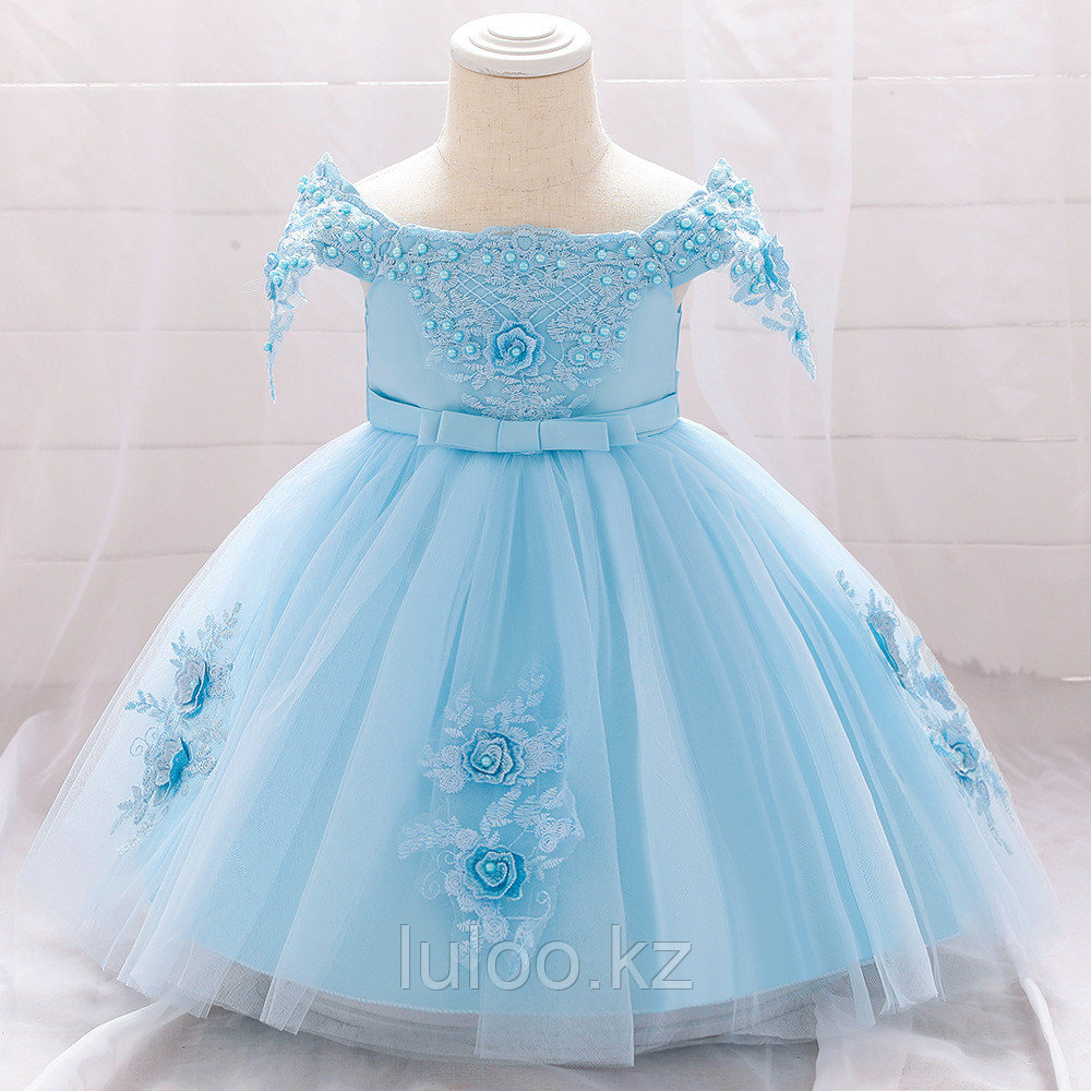 Платье принцессы с бисером 0-3 года. Цвет голубой. Детское платье.