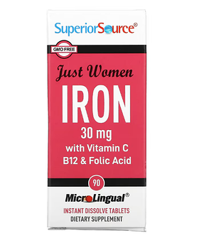Superior Source, Just Women, железо с витамином C, B12 и фолиевой кислотой, 15 мг, 90 быстрорастворимых таблет