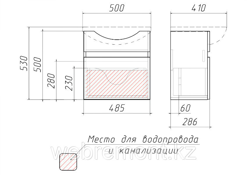 Тумба подвесная под ум. "Элегия 50" Классик В1 Айсберг - фото 2 - id-p104415561