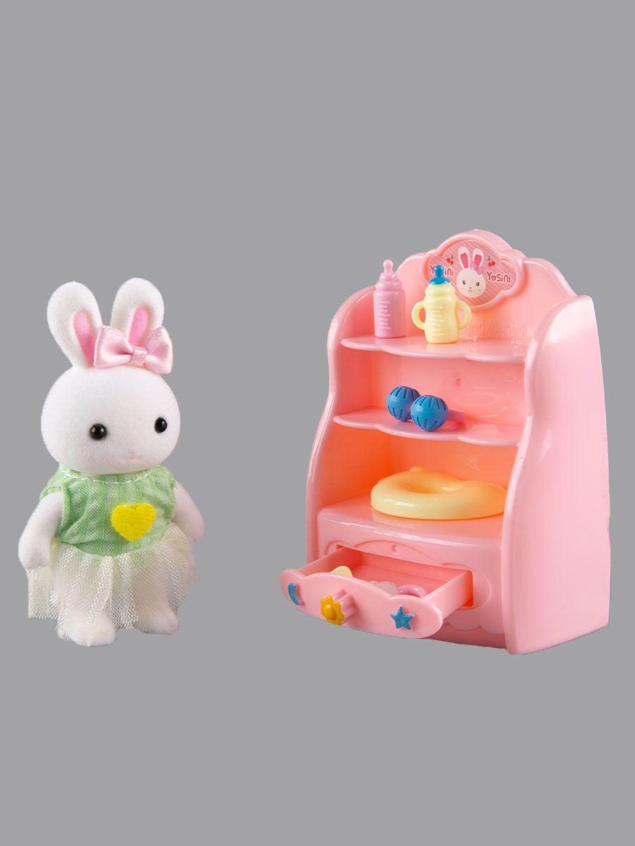 Игровой набор Детская комната, зайка, игрушечная мебель, аксессуары