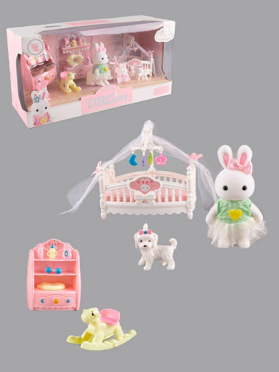 Игровой набор Детская комната, зайка, игрушечная мебель, аксессуары