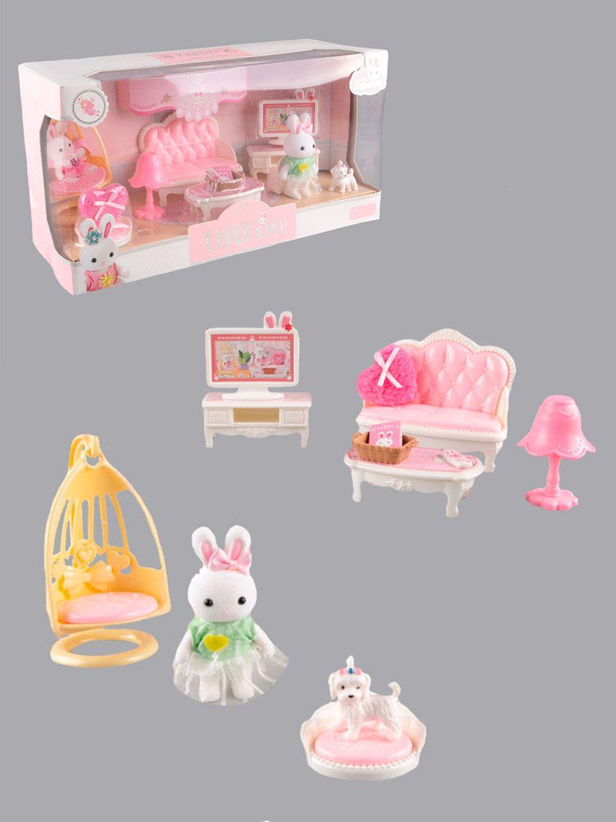 Игровой набор Зал, зайка, игрушечная мебель для гостинной аксессуары