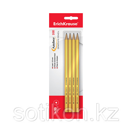 Блистер чернографитных шестигранных карандашей ErichKrause® Amber 100 HB (4 карандаша), фото 2