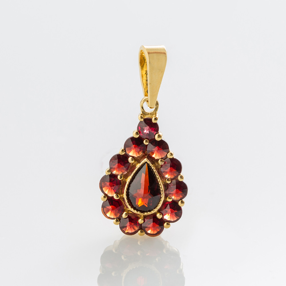 Кулон из позолоченного серебра с природным богемским гранатом, фото 1