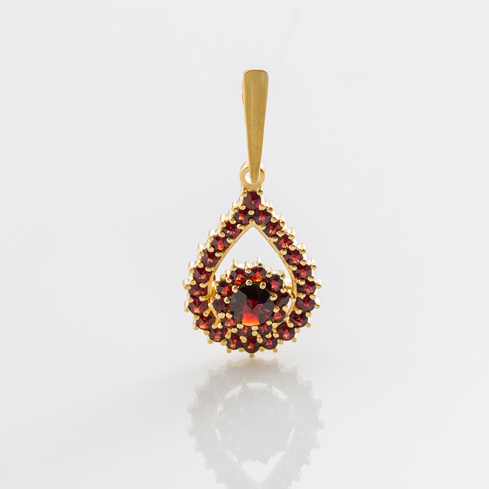 Кулон из позолоченного серебра с природным богемским гранатом, фото 1