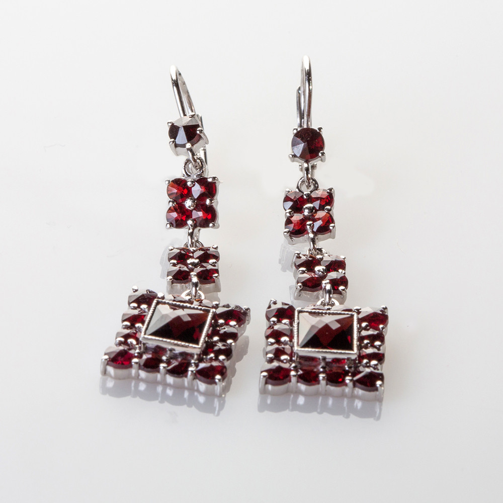 Серьги из серебра с природным богемским гранатом, фото 1