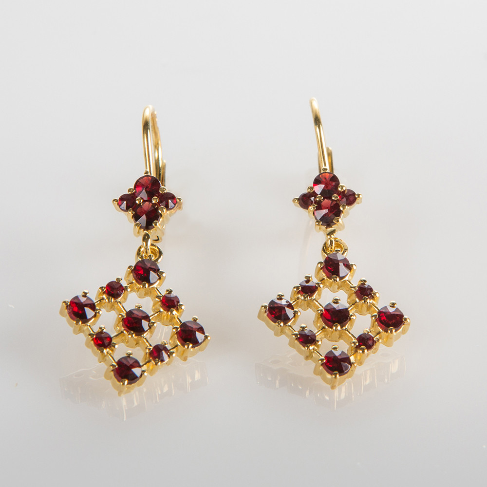 Серьги из позолоченного серебра с природным богемским гранатом, фото 1