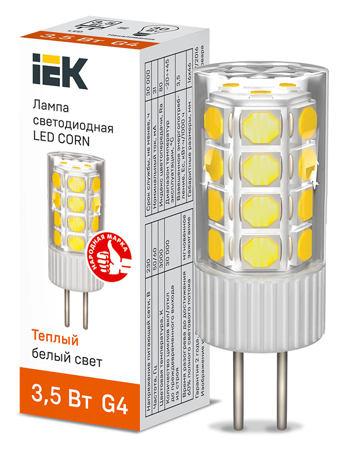 Лампа LED CORN капсула 3,5Вт 230В 3000К керамика G4 ИЭК - фото 1 - id-p104350828