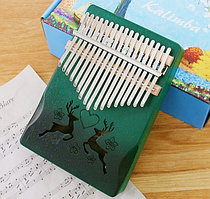 Калимба "Олений край", 17 нот до-мажор. Деревянный музыкальный инструмент, темно-зеленый с градиентом.