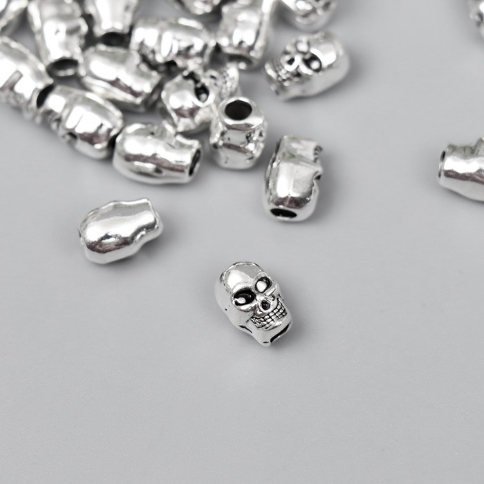 Бусина для творчества металл "Череп" серебро G097B969 0,9х0,6 см