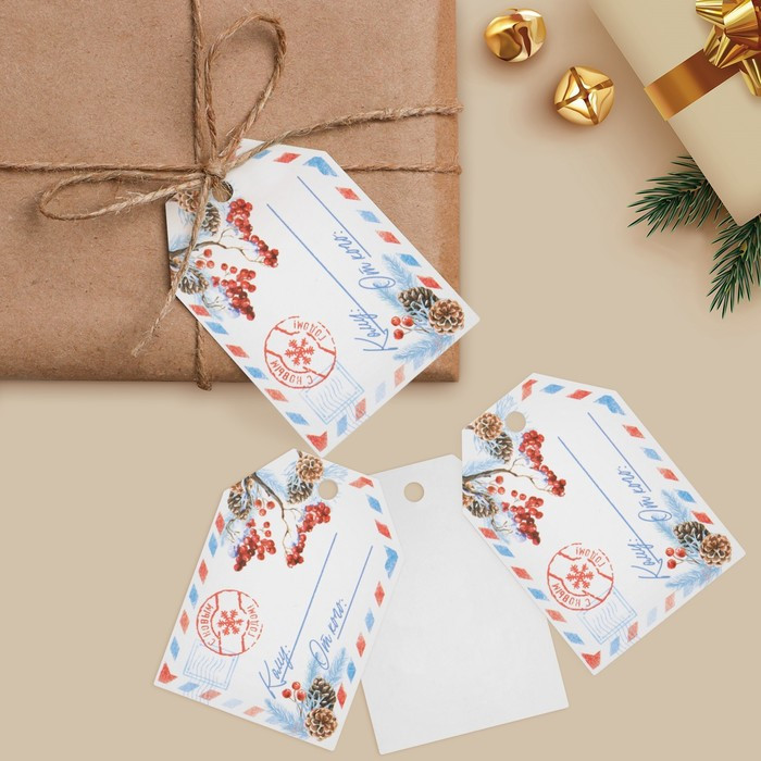 Открытка-шильдик на подарок «Новогодняя почта», акварельный картон 5 × 7 см