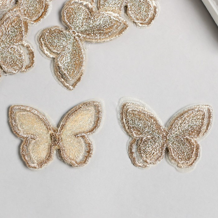 Декор для творчества текстиль вышивка "Бабочка золотая" двойные крылья 3,7х4,5см