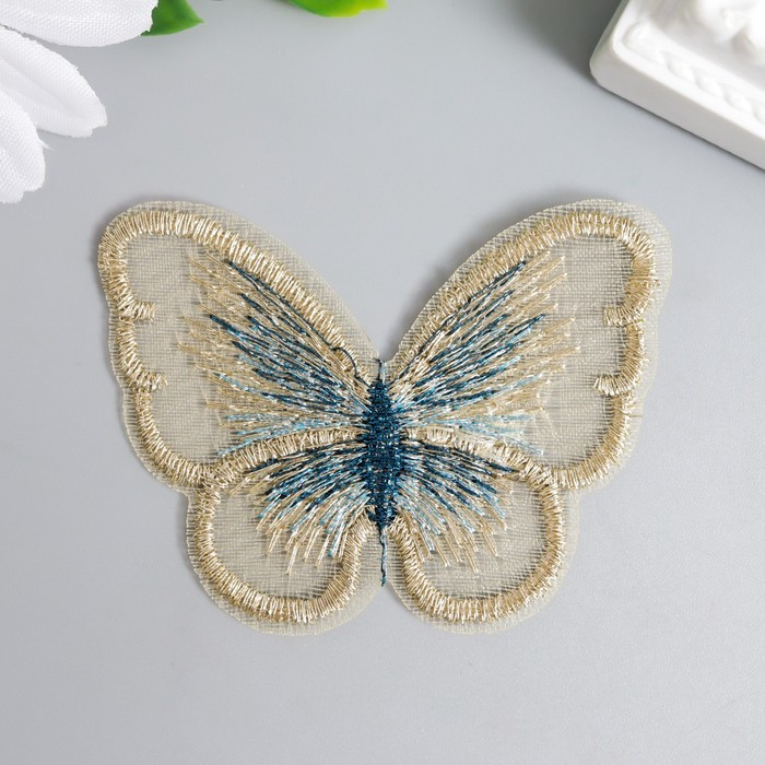 Декор для творчества текстиль вышивка "Бабочка золотая" 5 см