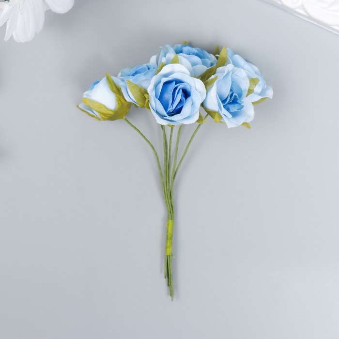 Цветы для декорирования "Роза Амадеус" голубой 2 оттенка 1 букет=6 цветов 10 см