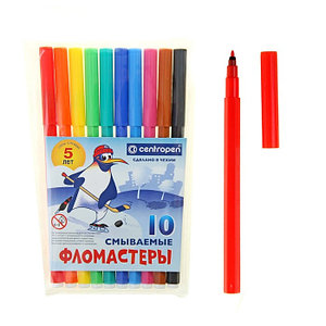Фломастеры 10 цветов, 1.8 мм Centropen 7790 "Пингвины", пластиковый конверт, смываемые