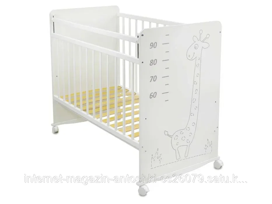 Кровать детская СКВ-4 колесо качалка белая, серый Жираф