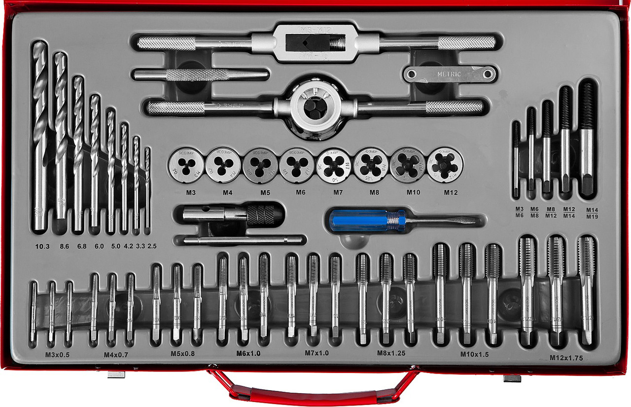 Набор метчиков и плашек ЗУБР Мастер , сталь 9ХС, 52 предмета - фото 1 - id-p104477123