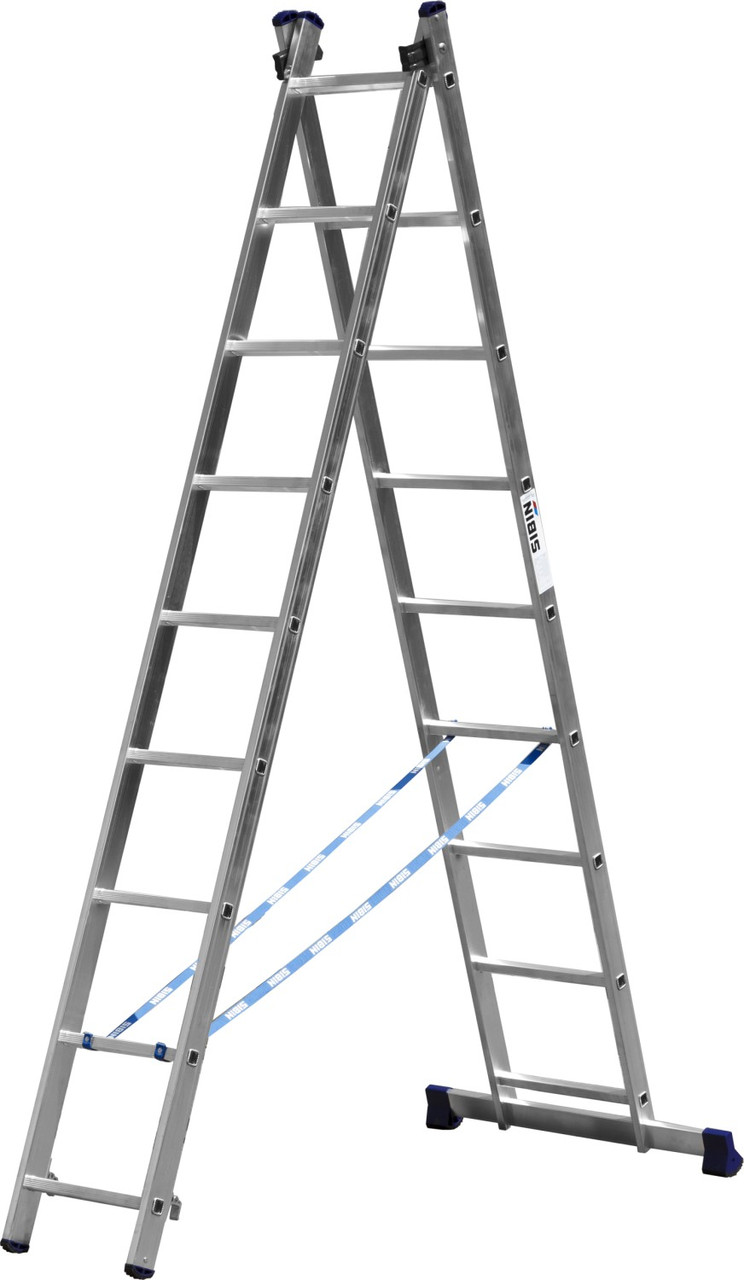 Двухсекционная лестница СИБИН, 9 ступеней, со стабилизатором, алюминиевая, фото 1