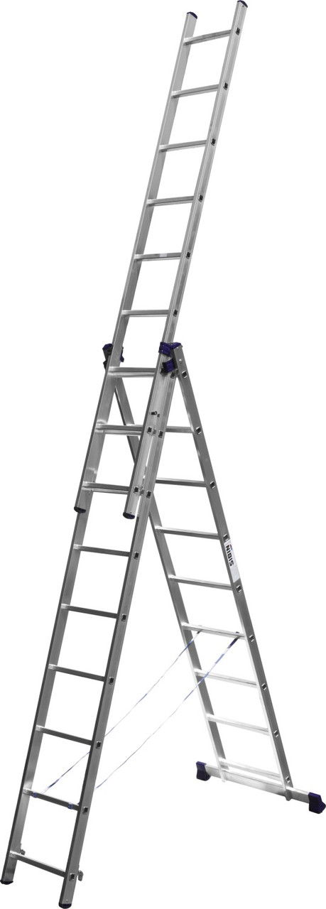 Трехсекционная лестница СИБИН, 9 ступеней, со стабилизатором, алюминиевая - фото 2 - id-p104485561