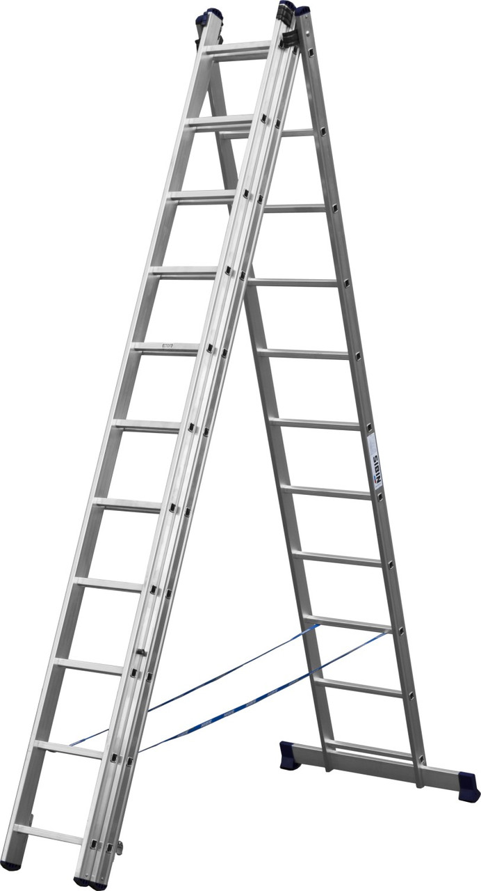 Трехсекционная лестница СИБИН, 11 ступеней, со стабилизатором, алюминиевая - фото 1 - id-p104485563