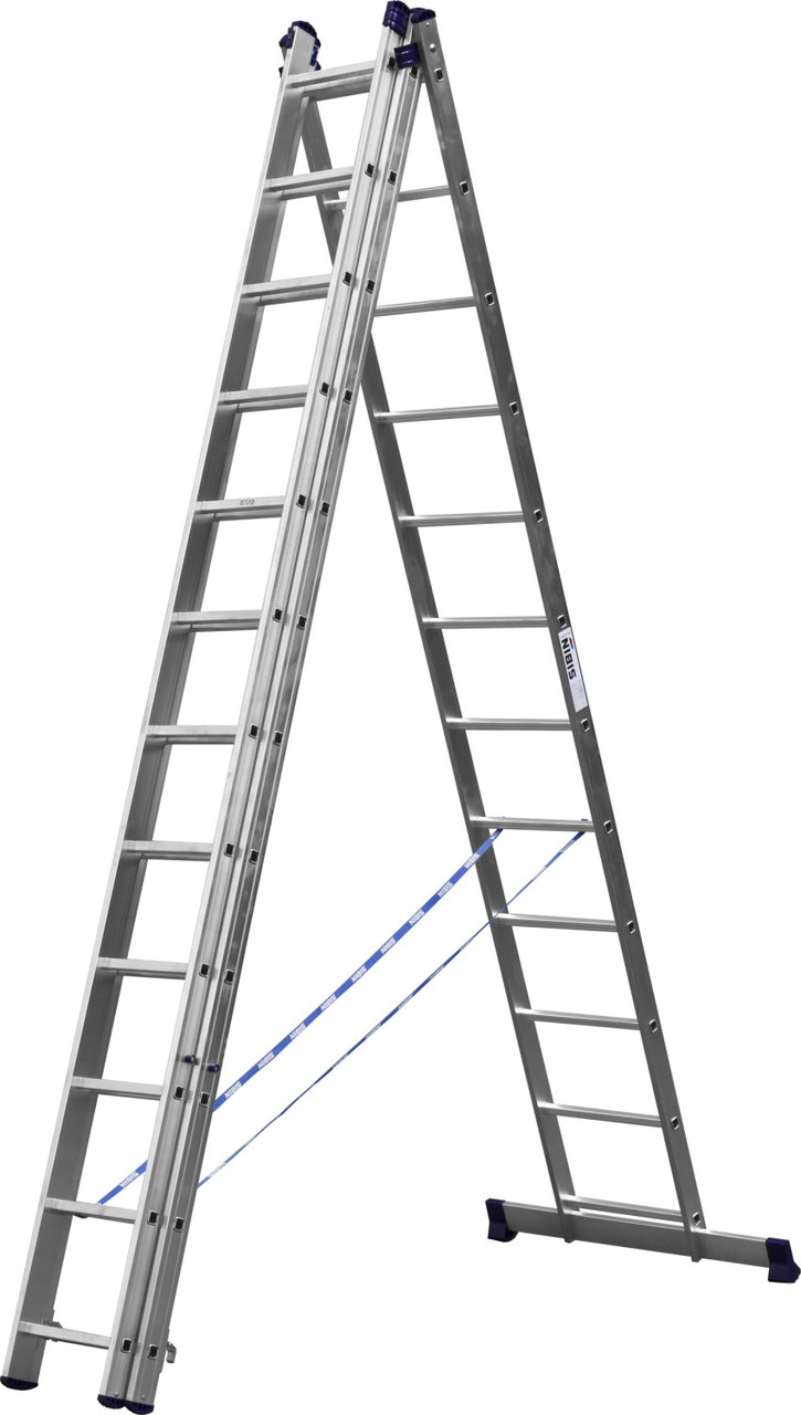 Трехсекционная лестница СИБИН, 12 ступеней, со стабилизатором, алюминиевая - фото 1 - id-p104485564