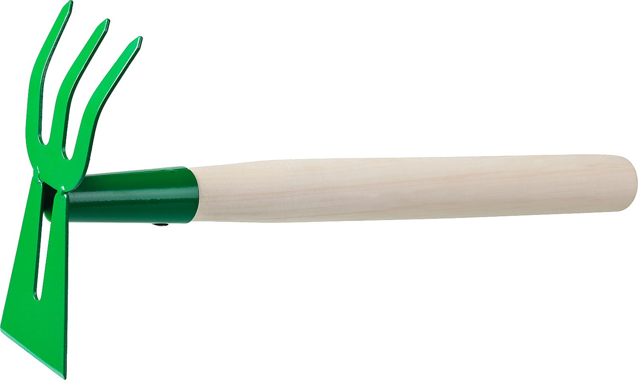 Мотыга-рыхлитель, РОСТОК 39627, с деревянной ручкой, лопатка+3 зуба гнутая, 145x75x390мм - фото 1 - id-p104481767