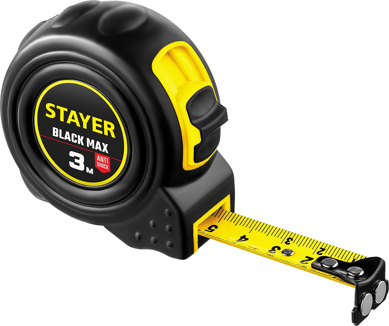 STAYER BlackMax 3м / 16мм рулетка в ударостойком полностью обрезиненном корпусе и двумя фиксаторами