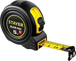 STAYER BlackMax 5м / 19мм рулетка в ударостойком полностью обрезиненном корпусе и двумя фиксаторами