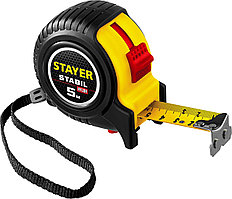 STAYER STABIL 5м / 25мм профессиональная рулетка в ударостойком обрезиненном корпусе с двумя фиксаторами