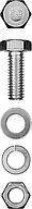 Болт (DIN933) в комплекте с гайкой (DIN934), шайбой (DIN125), шайбой пруж. (DIN127), M6 x 16 мм, 12 шт, ЗУБР