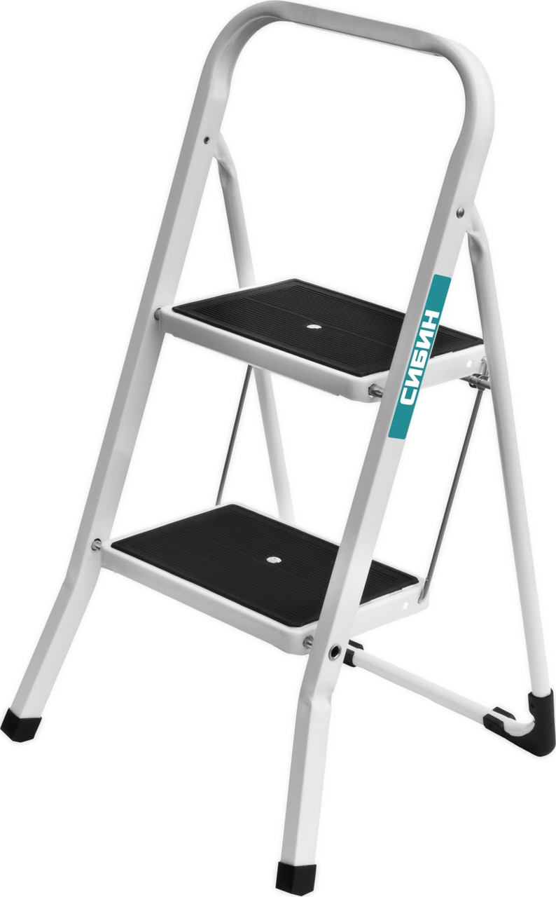 Стальная стремянка c широкими обрезиненными ступенями СИБИН, 2 ступени, фото 1