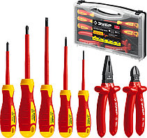 Набор: Губцевый инструмент, диэлектрический, высоковольтный до ~1000В, маслобензостойкая рукоятка, 7предм,