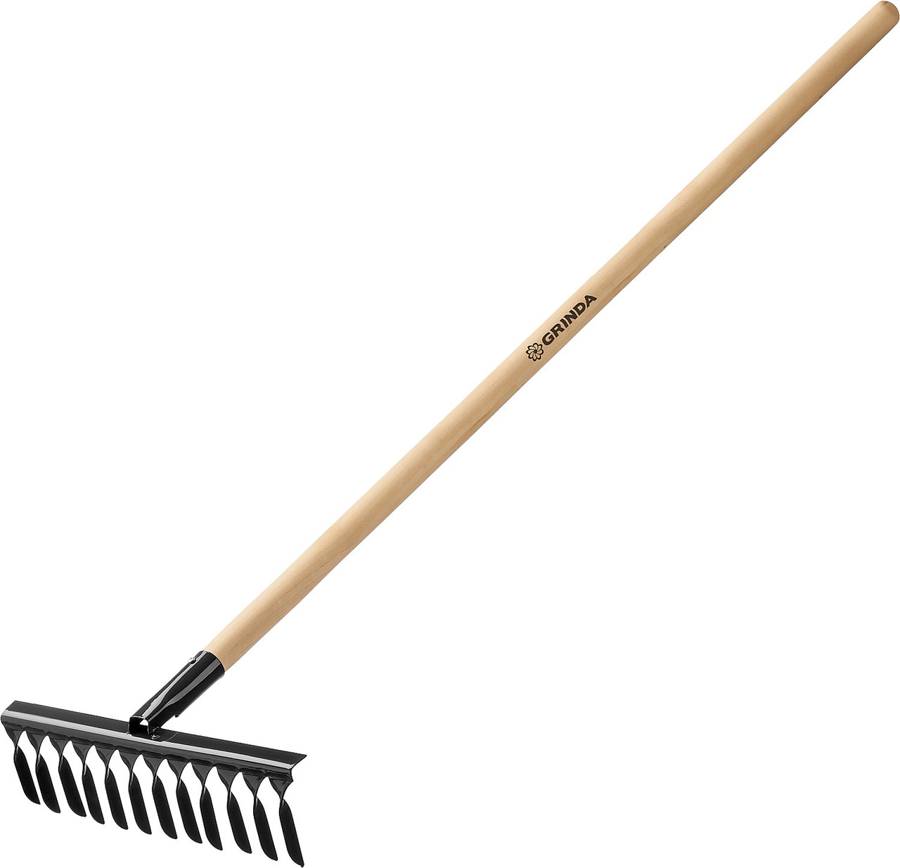 GRINDA 12 витых зубьев, 384х95х1300мм, грабли садовые, с деревянным черенком, фото 1