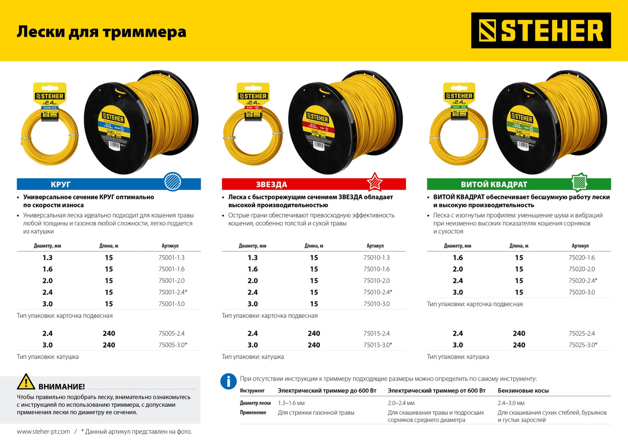 Леска для триммера ЗВЕЗДА 1.6 мм 15 м STEHER - фото 3 - id-p104486491