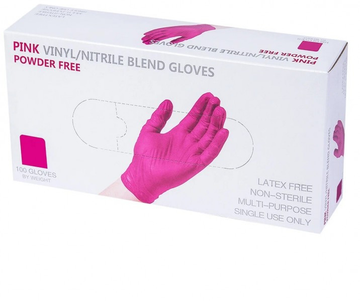 Перчатки розовые VINIL/NITRILE BLEND GLOVES нитрило-виниловые (100 штук) размер S - фото 1 - id-p104296500
