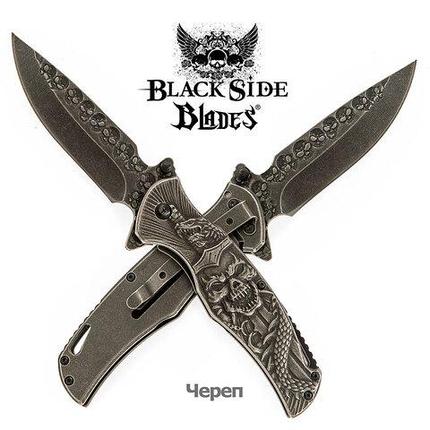 Нож складной дизайнерский Black Side Blades с рельефной рукоятью (Череп), фото 2