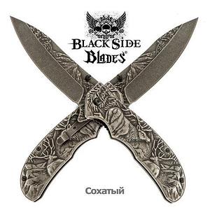 Нож складной дизайнерский Black Side Blades с рельефной рукоятью (Сохатый)