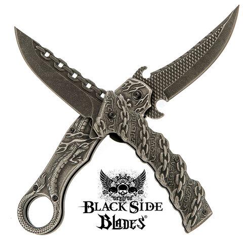 Нож складной дизайнерский Black Side Blades с рельефной рукоятью (Волчара) - фото 2 - id-p104496837