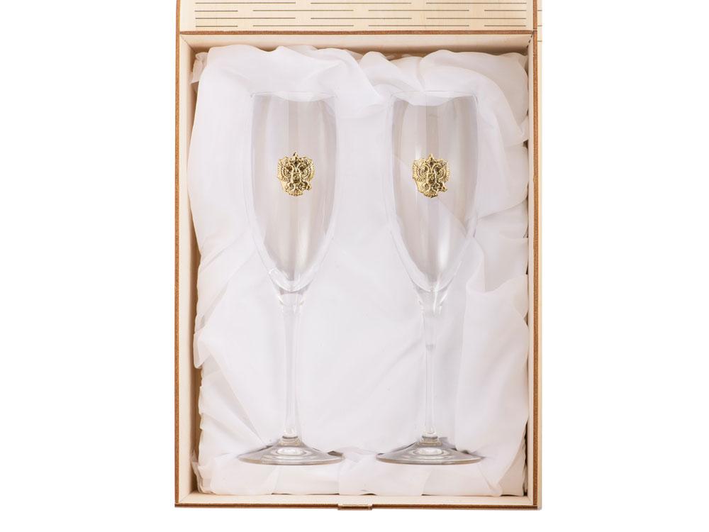 Набор бокалов для шампанского За Россию Chinelli в деревянной коробке - фото 3 - id-p104497656