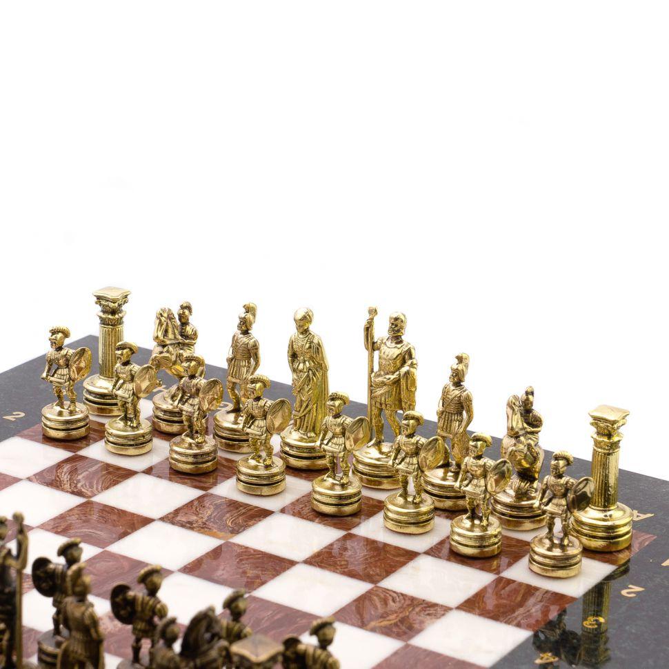 Шахматный набор "Римляне" доска 28х28 см мрамор, лемезит фигуры цвет бронза-золото / Шахматы настольные / - фото 4 - id-p104507933