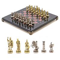 Шахматный набор "Римляне" доска 28х28 см камень змеевик, лемезит фигуры цвет золото-серебро / Шахматы