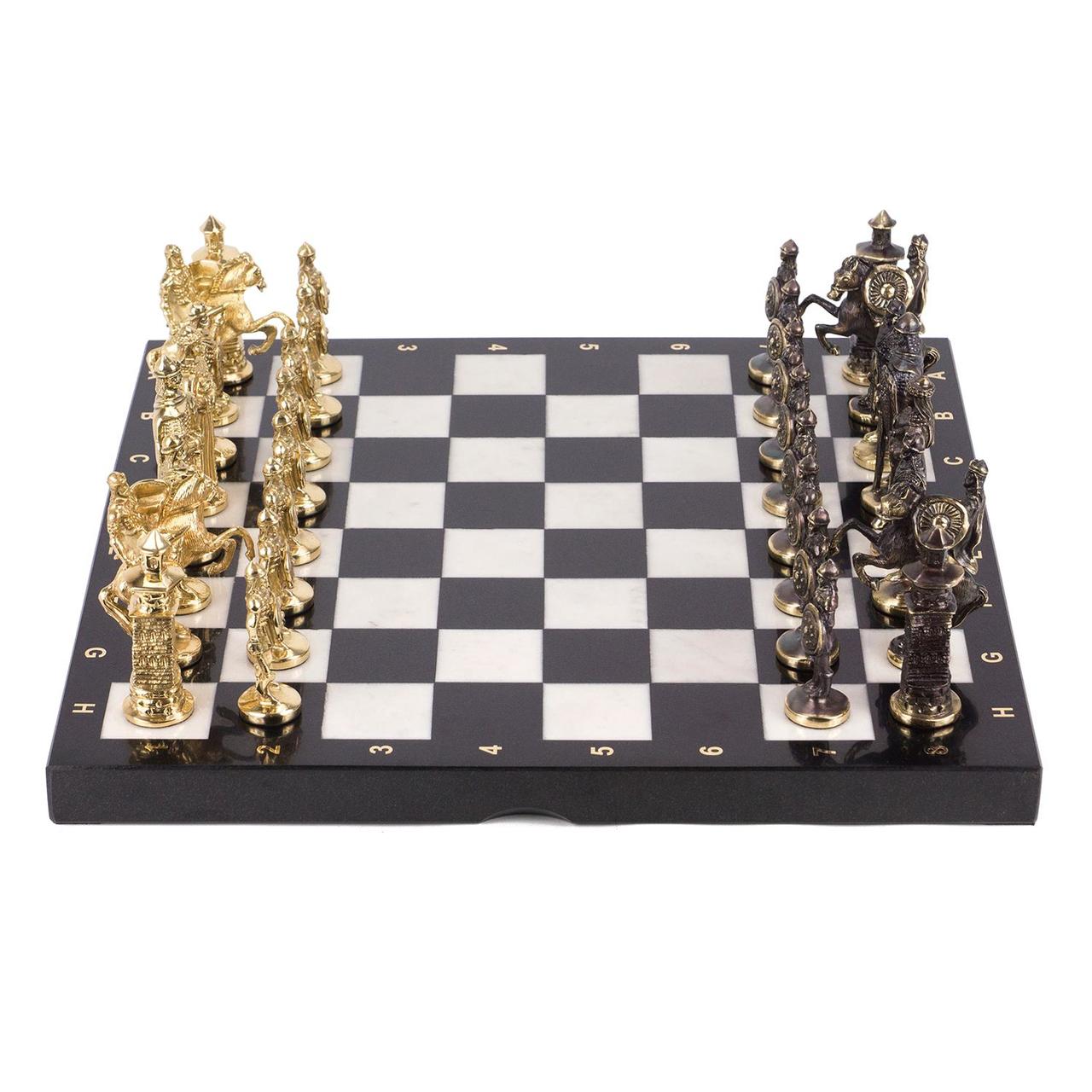 Шахматы подарочные бронзовые "Богатыри" доска 40х40 см из мрамора и змеевика - фото 2 - id-p80872113