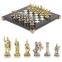 Шахматный набор "Римляне" доска 28х28 см мрамор змеевик фигуры цвет золото-серебро / Шахматы подарочные /