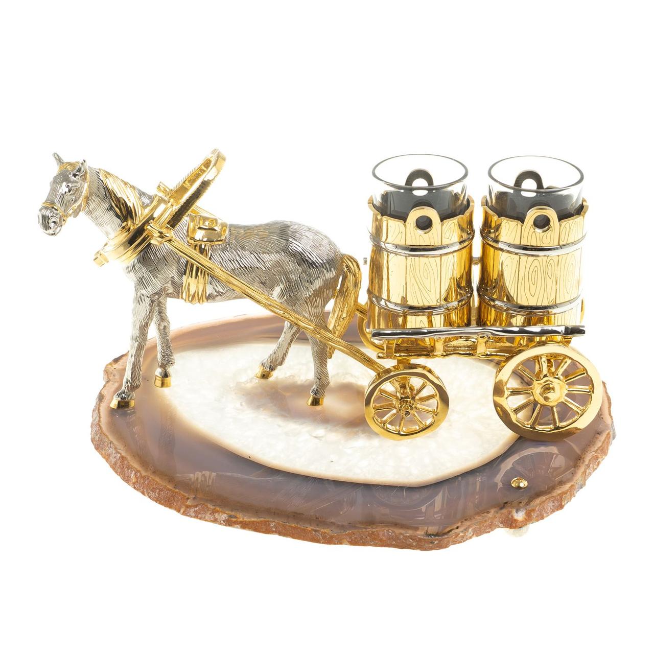 Подарочный набор из 2 стопок для водки "Лошадь с телегой" камень агат в деревянной коробке Златоуст - фото 1 - id-p80871724