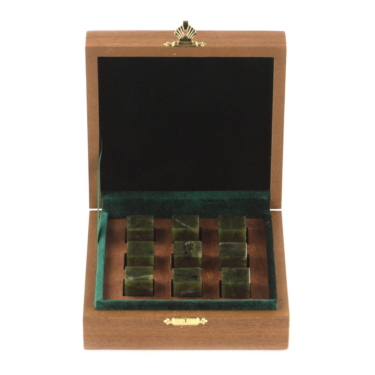 Подарочные камни для виски из нефрита 9 штук в деревянной коробке 121249 - фото 3 - id-p84311542