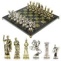 Шахматы в подарок "Древний Рим" доска 44х44 см камень змеевик фигуры металлические
