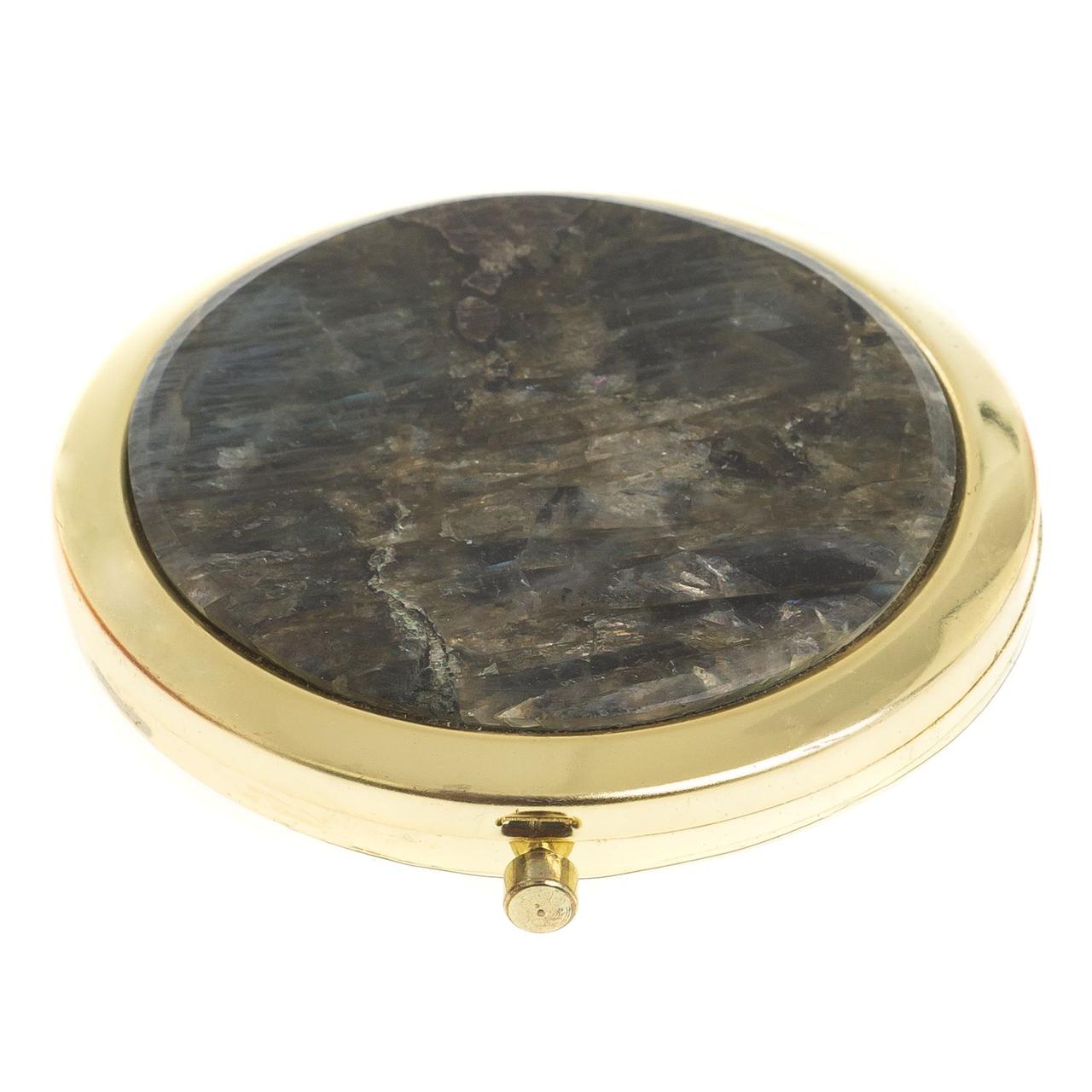 Карманное зеркальце круглое из камня лабрадор цвет золото в подарочной упаковке - фото 1 - id-p95545671
