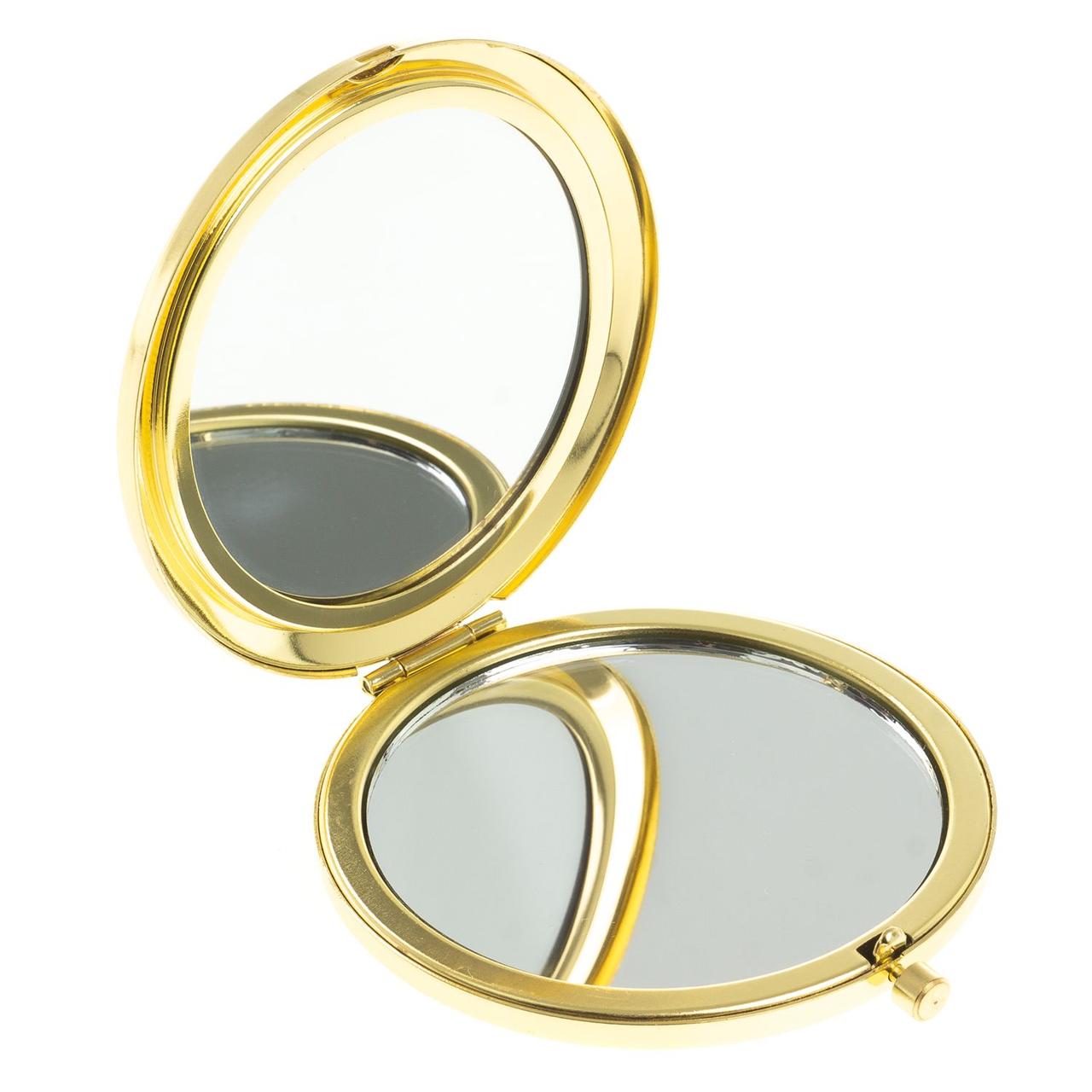Подарочное карманное зеркальце круглое двухстороннее камень родонит цвет золото - фото 3 - id-p97221148